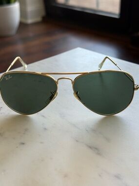 Ray-Ban Gold Frame Sunglasses with Dark Green Lenses